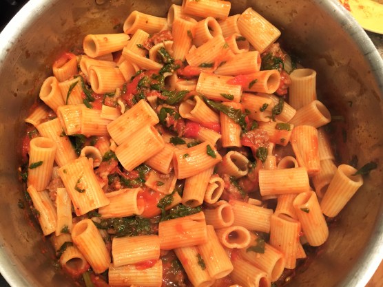 Rigatoni with Sausage and Rapini Red Sauce