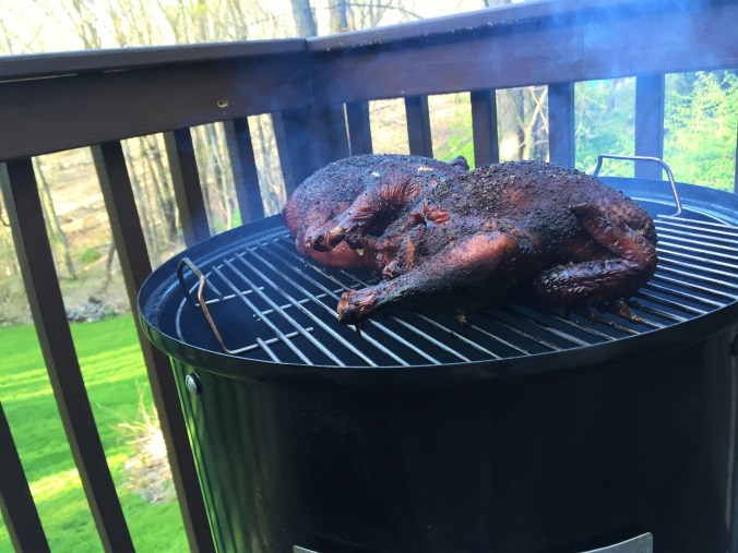 Smoked chicken on grill