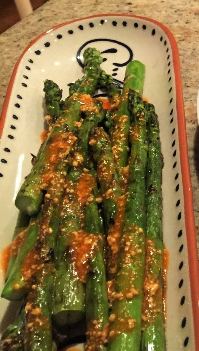 Asparagus with spicy parmesan sauce