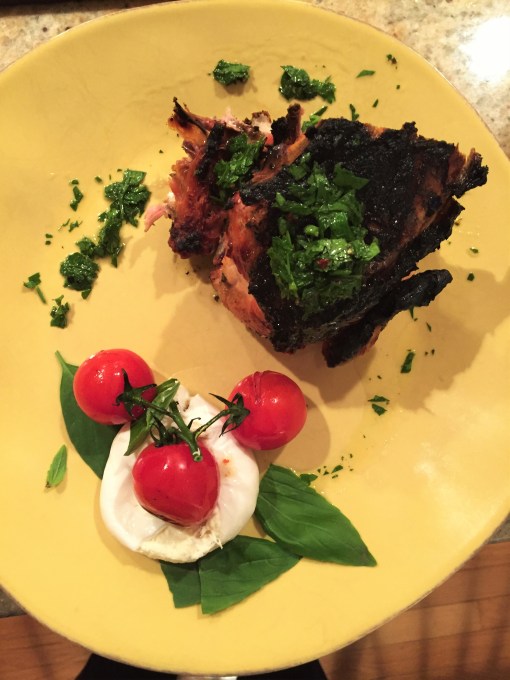 Chicken Chemuin and burrata with grilled cherry tomatoes