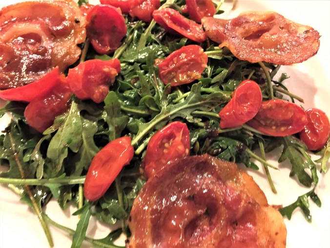 Pancetta Arugula Roasted Tomato Salad