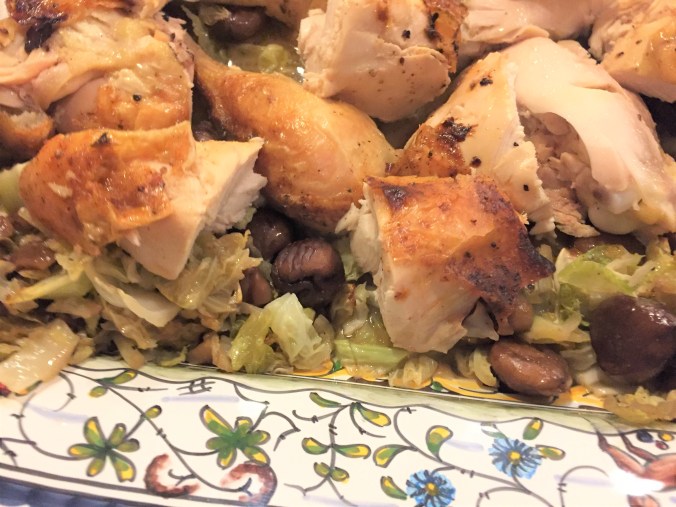 Chicken with chestnuts and cabbage platter