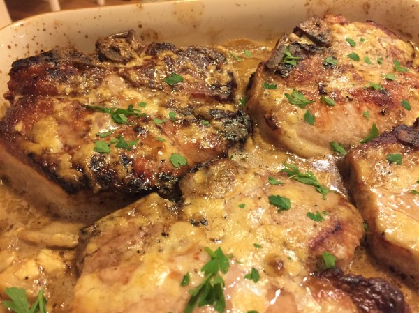 Pork Chops and Apples in Mustard Sauce