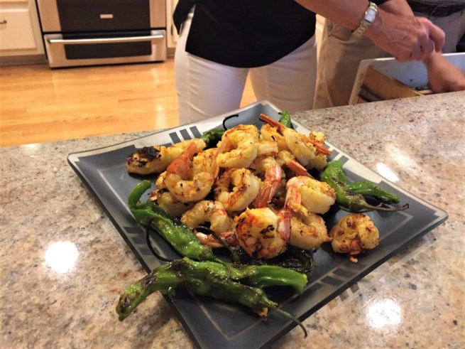 Grilled shrimp with shishito