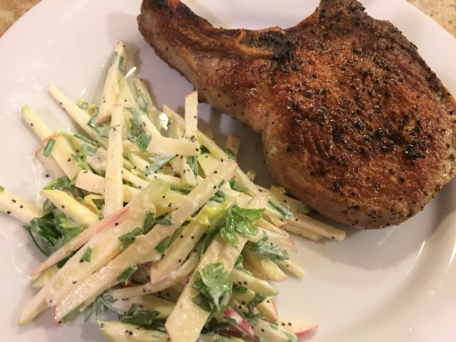 chop with apple slaw