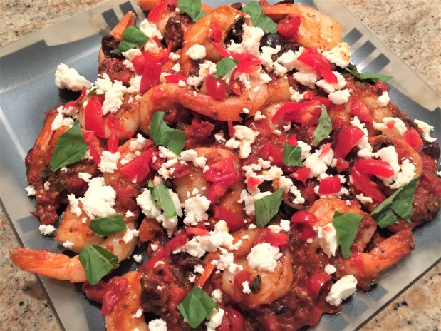 shrimp with red pepper olives and feta (2)